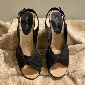 Aerosoles Cork Wedge Heel Sandal - Black - Size 9M